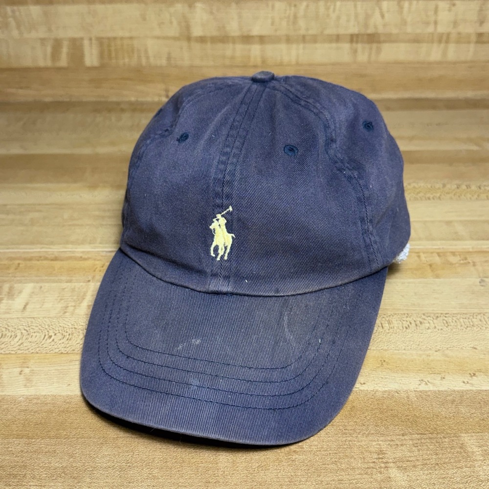 Vintage Polo Ralph Lauren Navy Blue Hat Pony Leather Strap Adjustable Cap